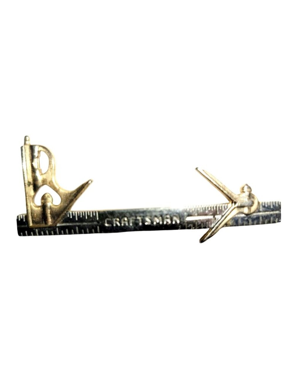 Vintage Craftsman Silver and Gold Tone Tie Bar Clip Combination Square Tool